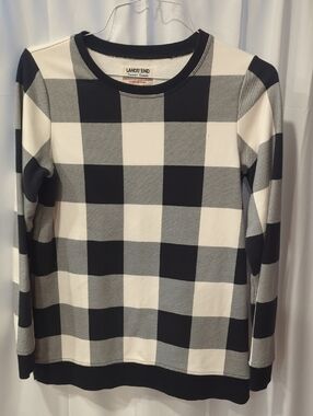 Lands' End Women's Black and White Buffalo Plaid Long Sleeve Shirt Size Small